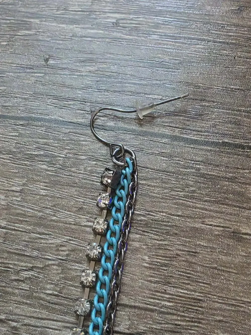 Turquoise Enamel and Rhinestone Multi-Chain Dangle Earrings